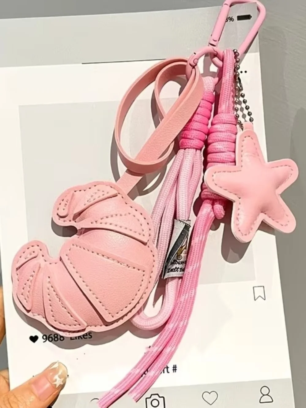 K-STYLE Pink Croissant & Star Keychain Charm Set
